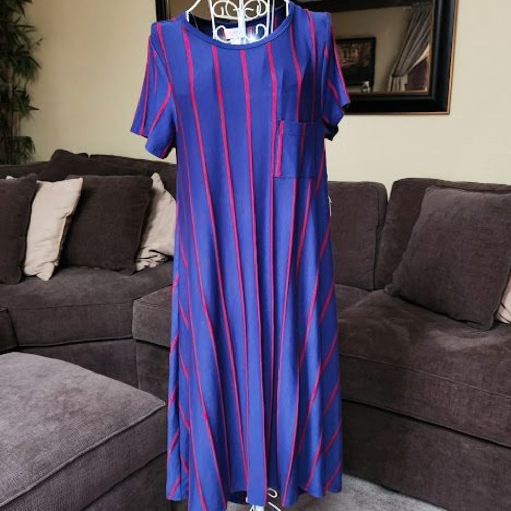 NWT LuLaRoe sz small blue / red striped Carly dress